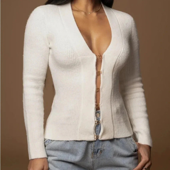 Elegant JLUXLABEL Cream Women's Sweater/cardigan size L - Picture 4 of 11